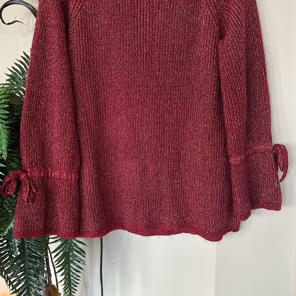 ANTHROPOLOGIE MOTH Tanwen Bell Sleeve Pullover Sweater Crewneck Maroon Metallic - Picture 12 of 16